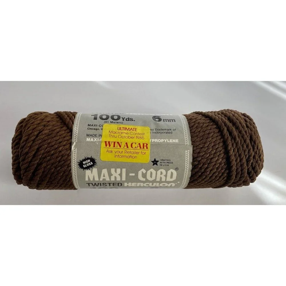 MAXI-CORD Twisted HERCULON Macrame Brown Cord 100‎ Yards 6mm NEW Vintage